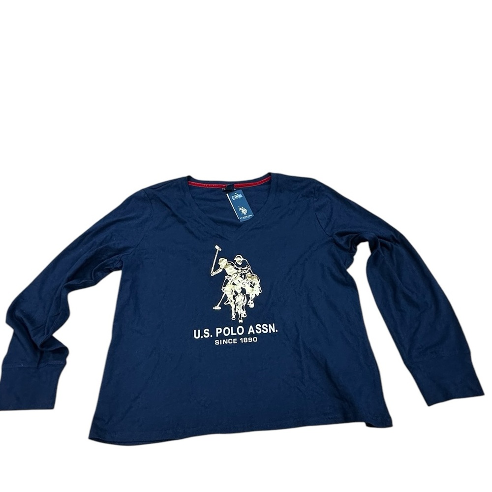 U.S Polo Assn. navy long sleeve v neck shirt with grapic emblem on chest XXXL‎
